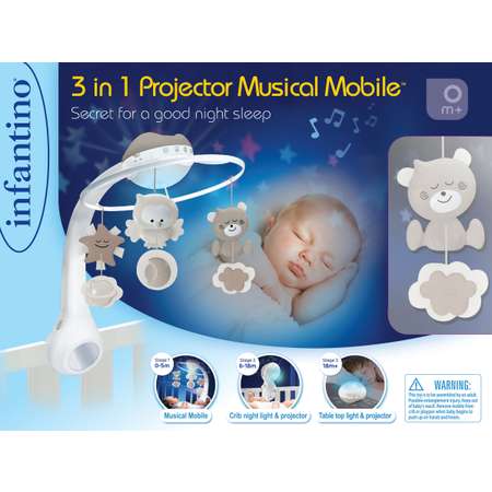 Мобиль INFANTINO 3 в 1 Музыкальный серо-бежевый