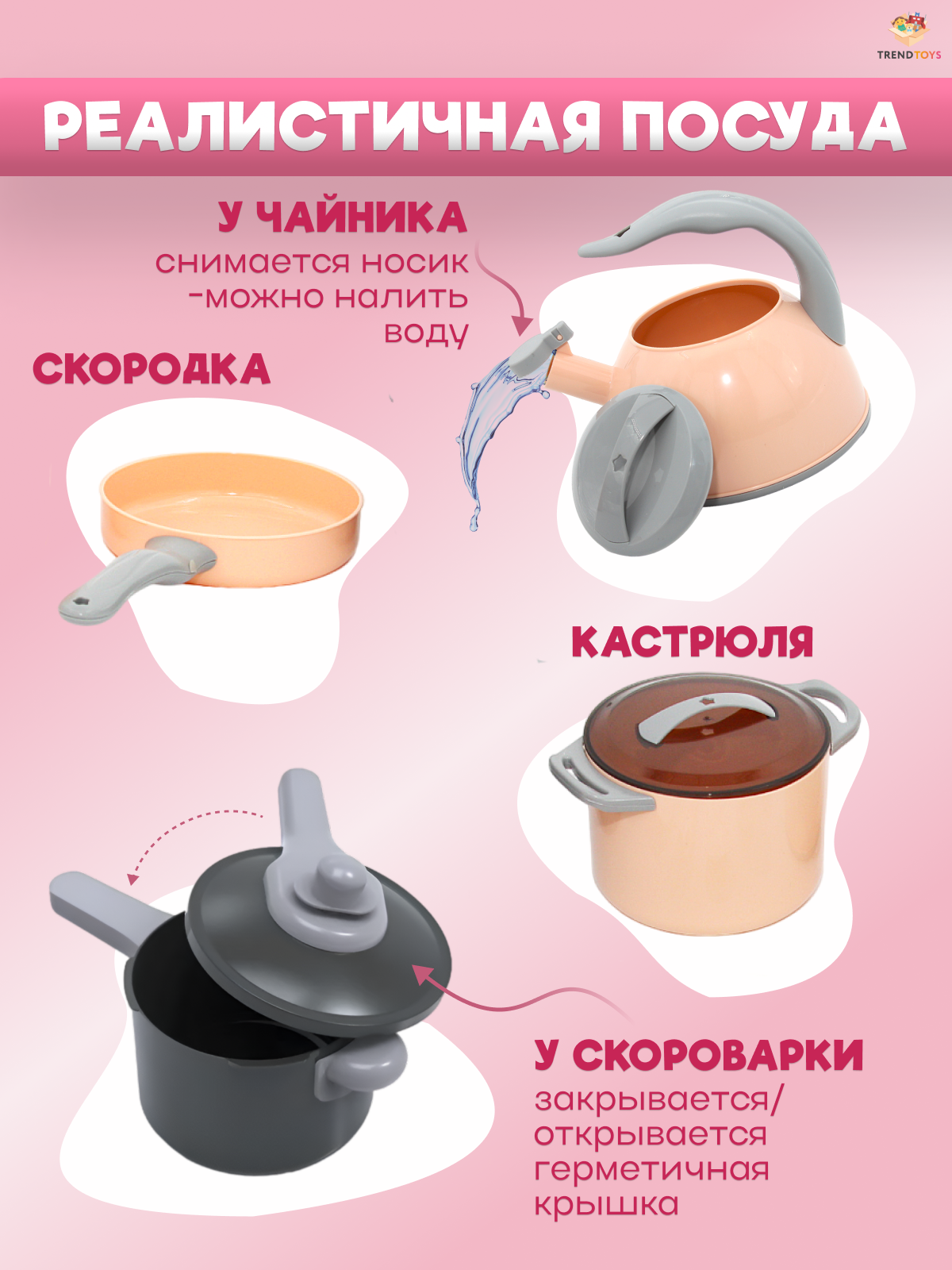 Игрушка TrendToys продукты, посуда 42 предм. - фото 3