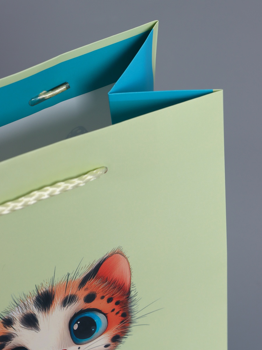 Пакет подарочный Арт и Дизайн Маленький котенок мятный - голубой 18×22.3×10 см - фото 5