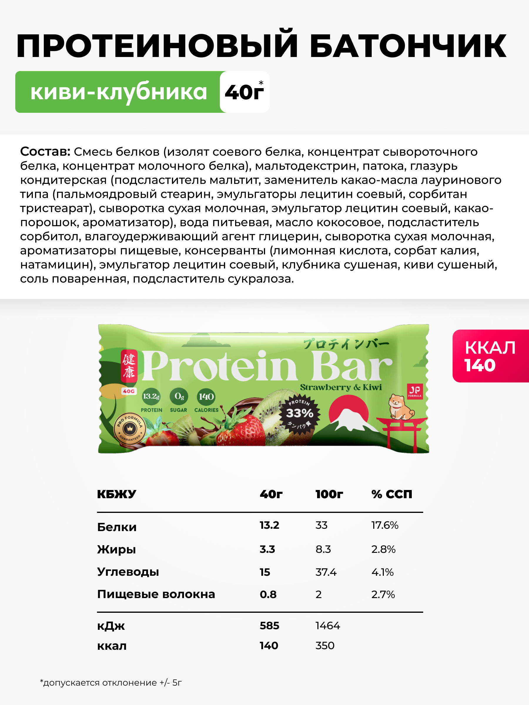 Протеиновые батончики набор Japan Formula 16 штук вкус Клубника-киви - фото 3