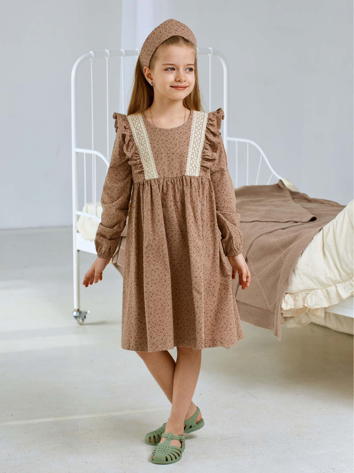 Платье MOUN платье_фланель/кружево_листик/коричневый - фото 8