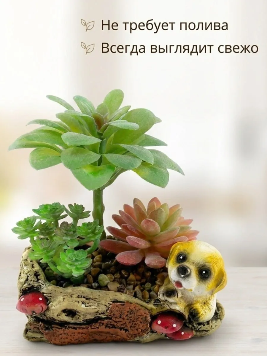 Искусственные цветы SOFANNA суккуленты в горшке собака1-2 - фото 5