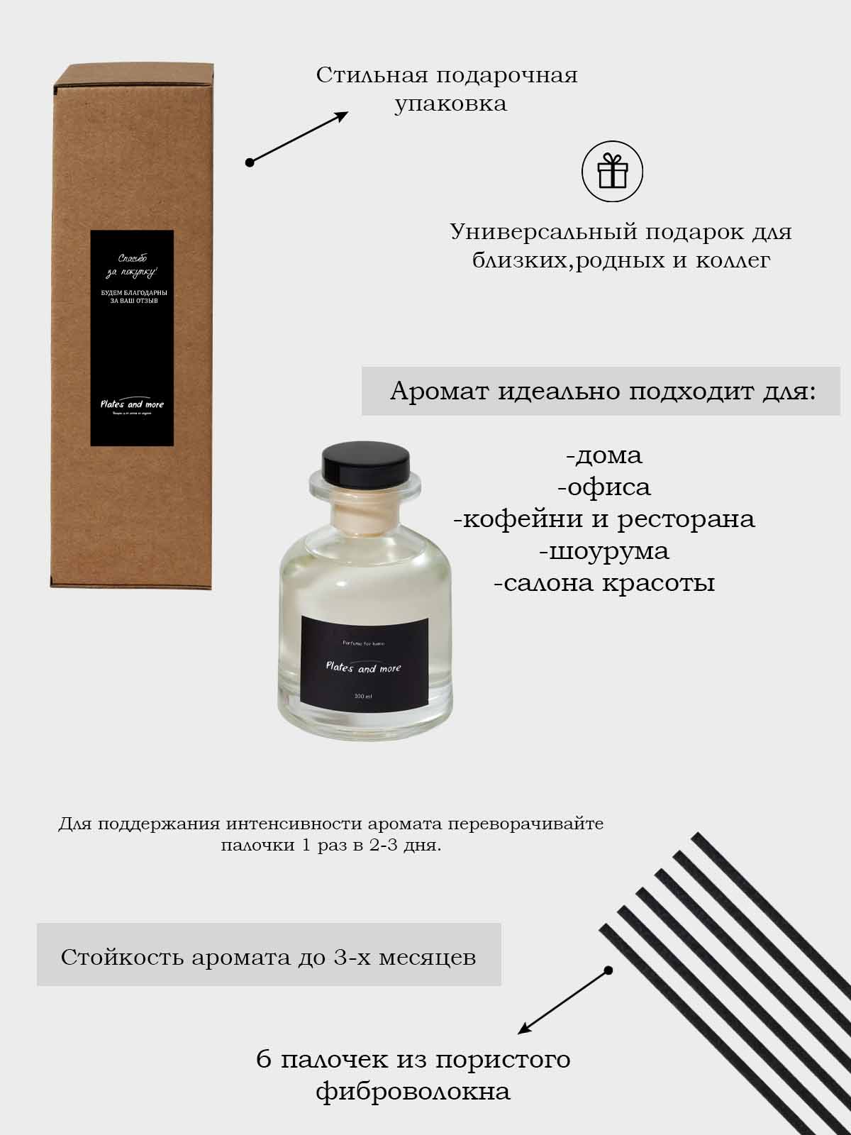 Диффузор для дома с палочками Plates and More Черная фиалка и шафран 100 мл - фото 4