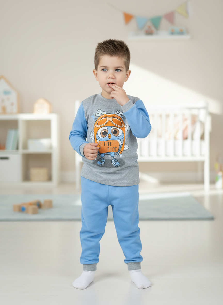 Костюм Утенок 751 голубой меланж сова пилот - фото 2