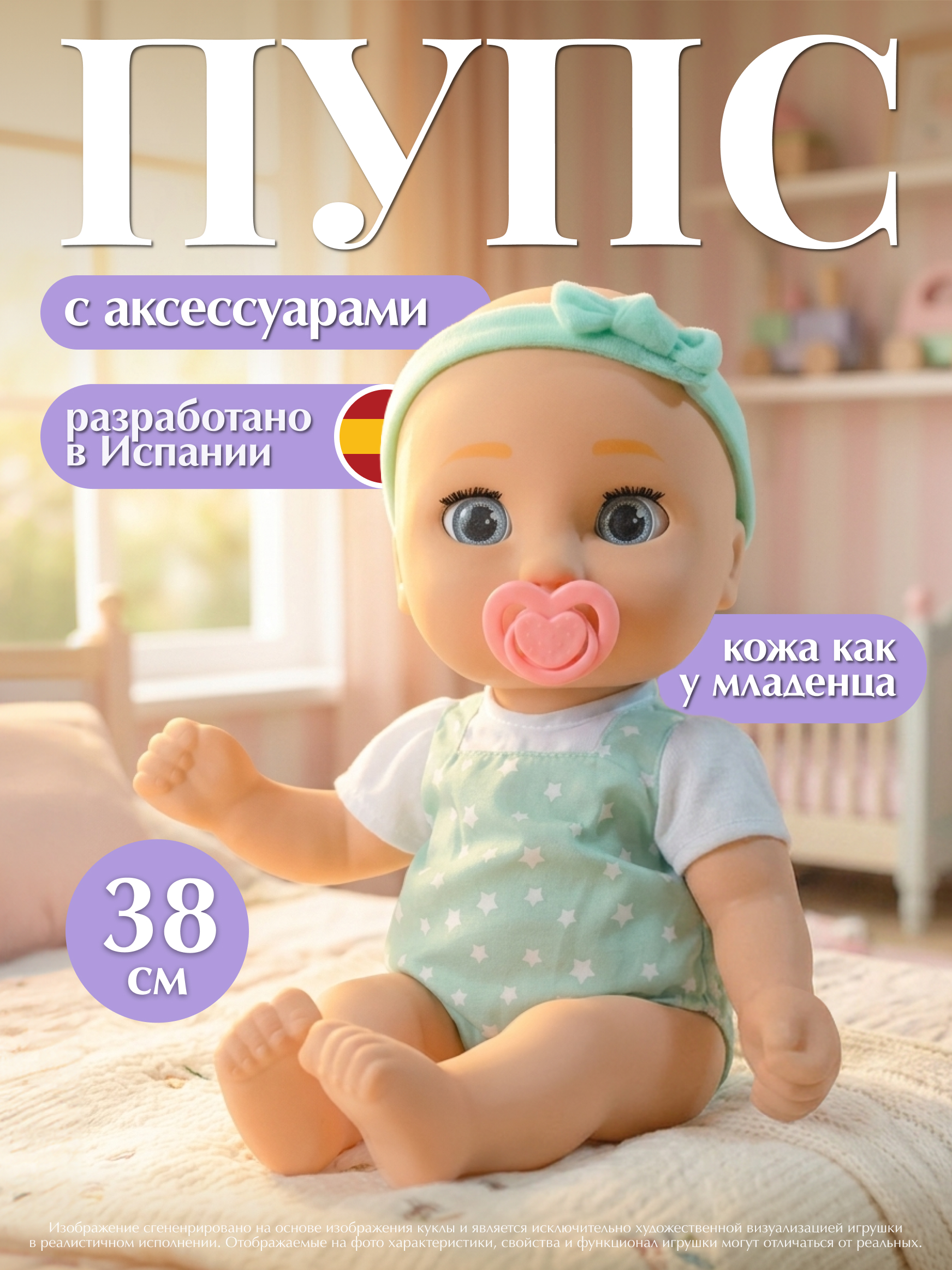 Изображение товара Кукла пупс Сэм 38 см с аксессуарами, реалистичный детский образ