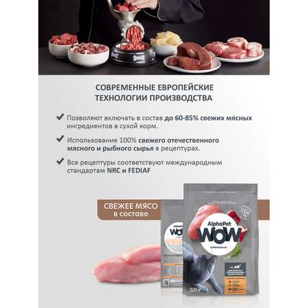 Корм для кошек AlphaPet WOW superpremium взрослых стерилизованных индейка-потрошки 350г
