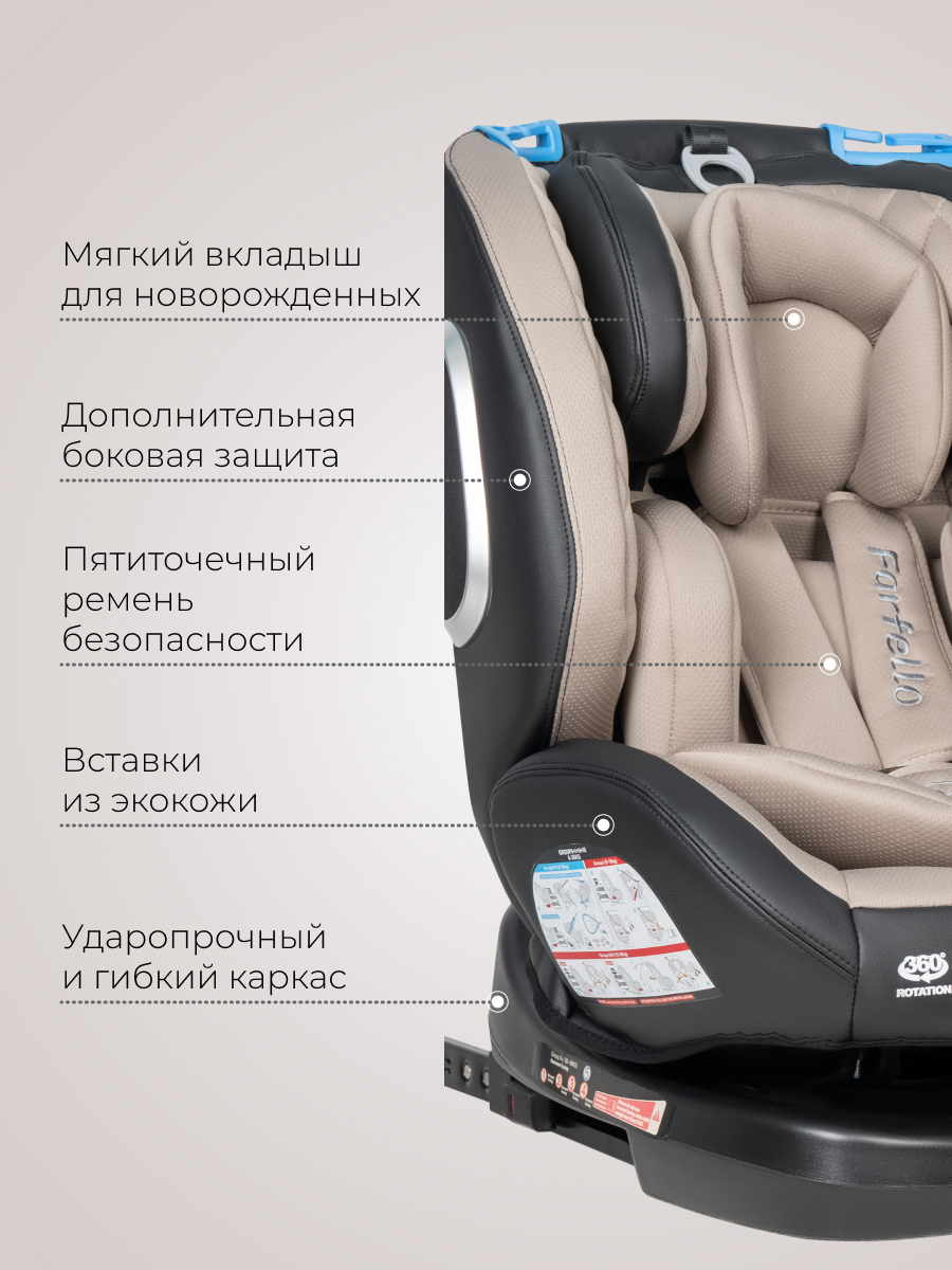 Автокресло Farfello YB102A Isofix 0+/1/2/3 (0-36 кг) бежевый - фото 7
