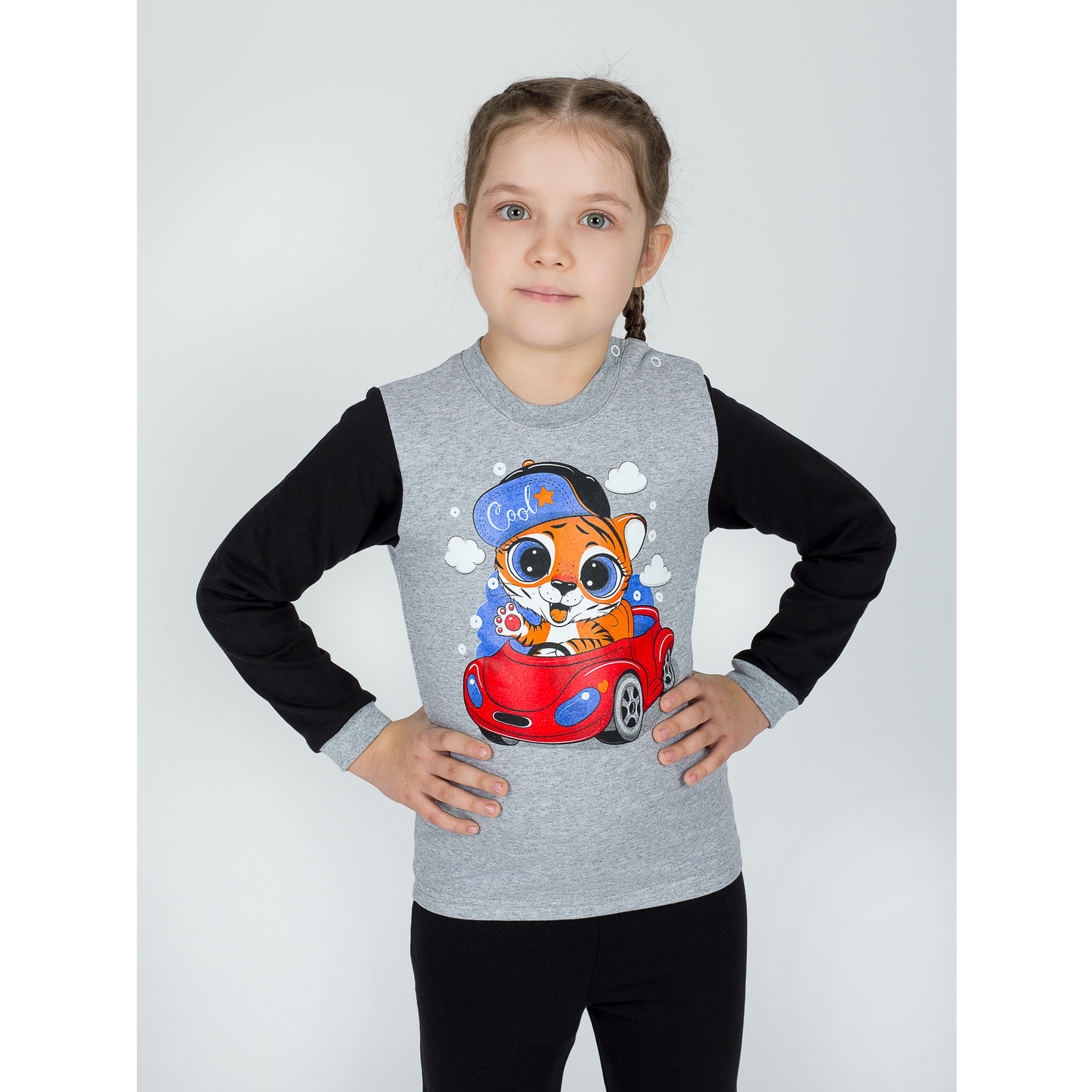 Костюм KiMMi co К-1408751 черный меланж тигреное машина - фото 5