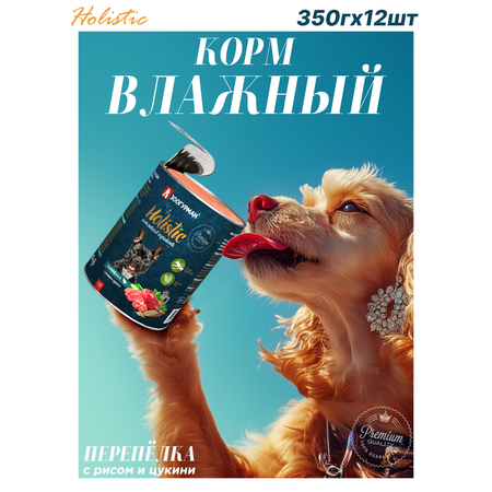 Корм влажный Зоогурман Holistic Перепелка с рисом и цукини, для собак 350 г х 12 шт.