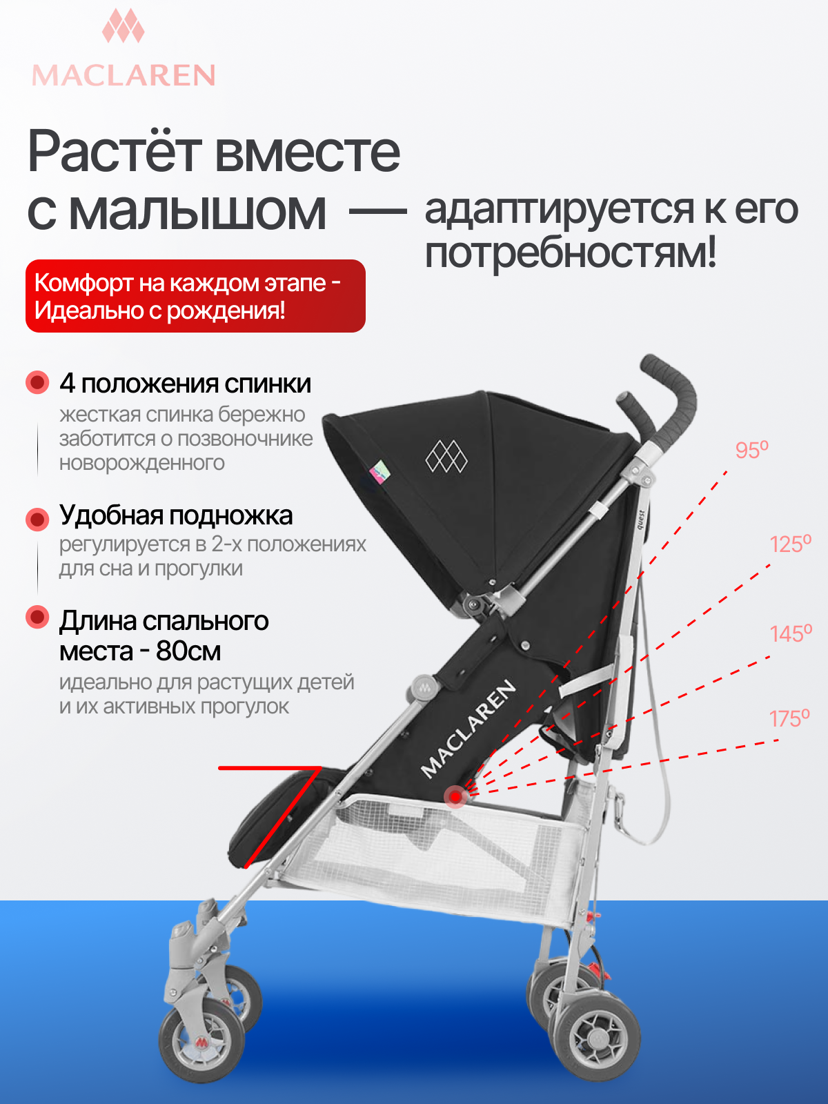 Коляска прогулочная Maclaren Quest Black/Silver - фото 3