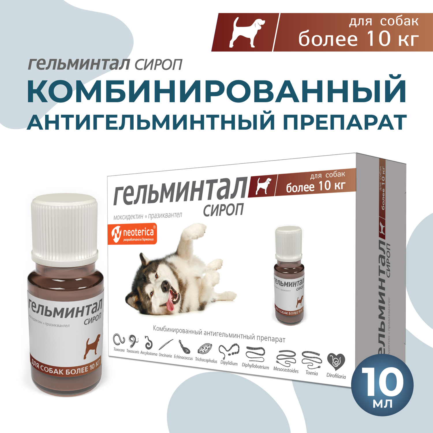 Сироп для собак Гельминтал от 10кг от внутренних паразитов 10мл - фото 2