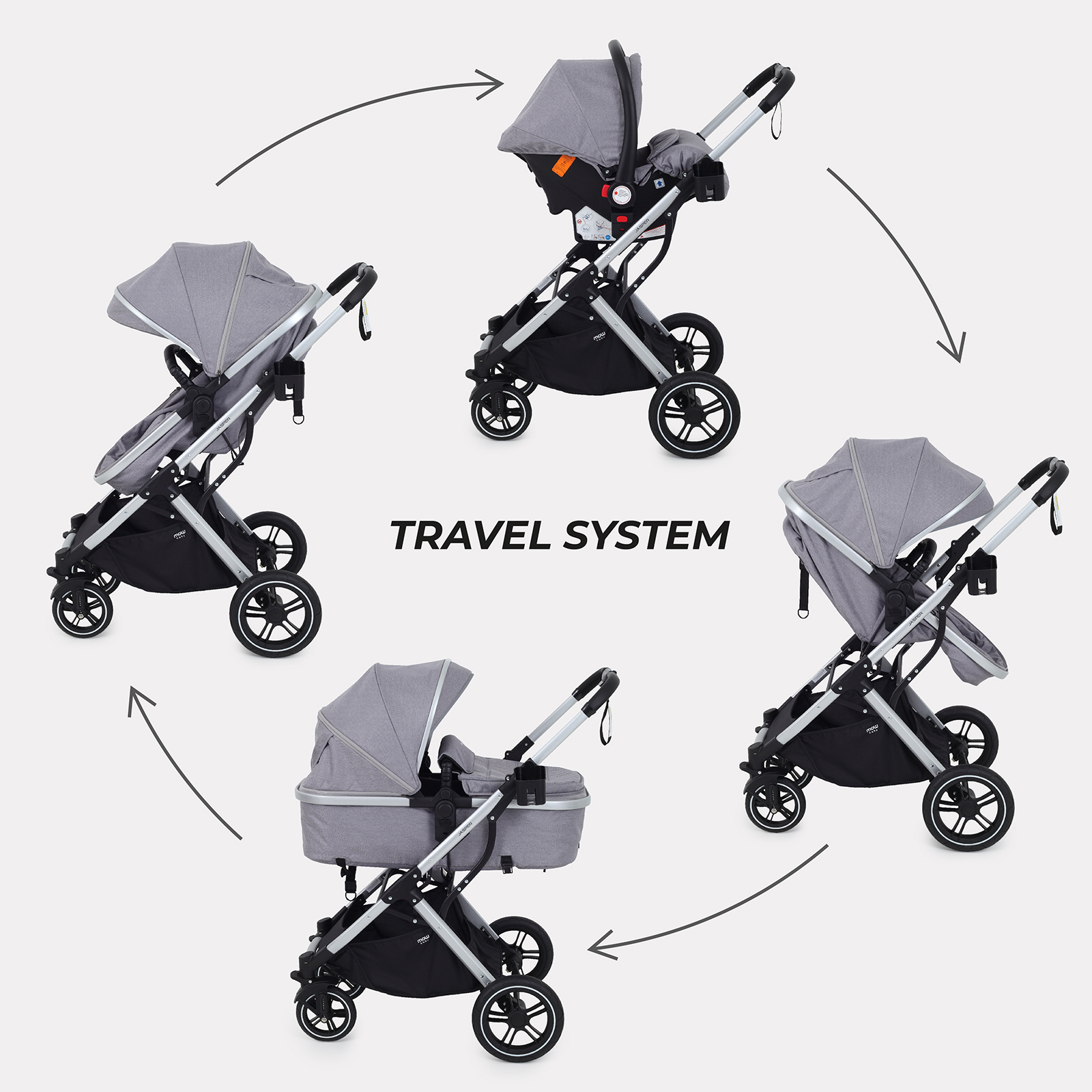 Коляска трансформер MOWbaby Jasper 3в1, silver grey серый - фото 10