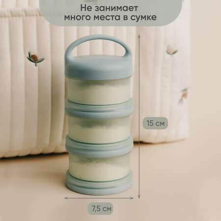 Контейнер для молочной смеси Paomma и детского питания 3 отделения цвет Зеленовато Серый