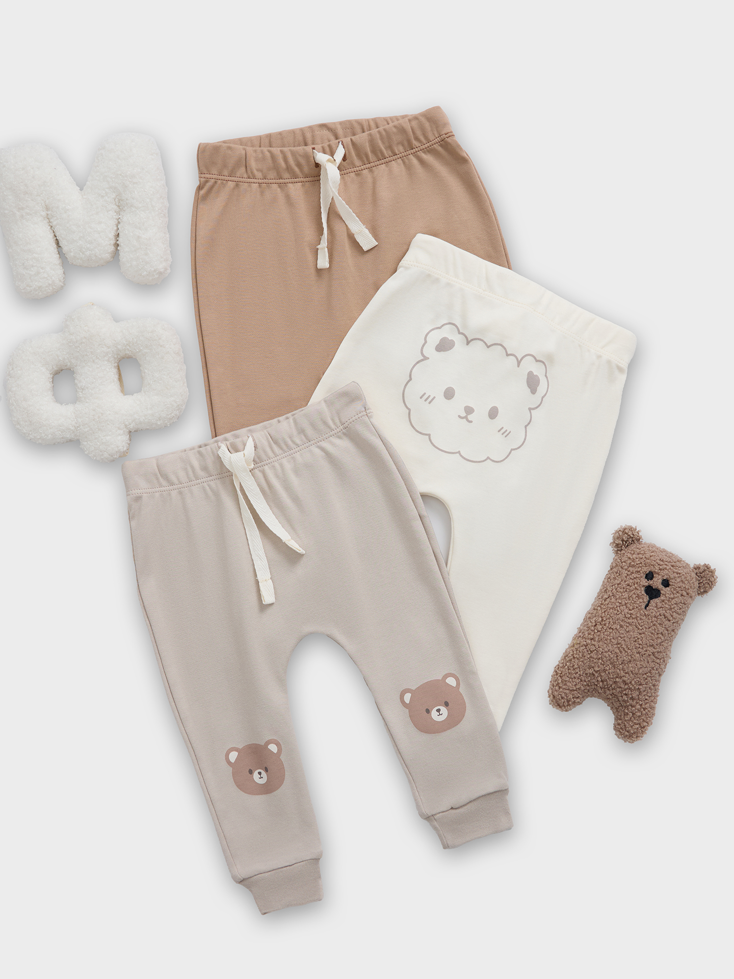 Штанишки 3 шт Mark Formelle (Марк Формэль) 85113-3/молочный +серо-коричневый +бежевый +печать - фото 1