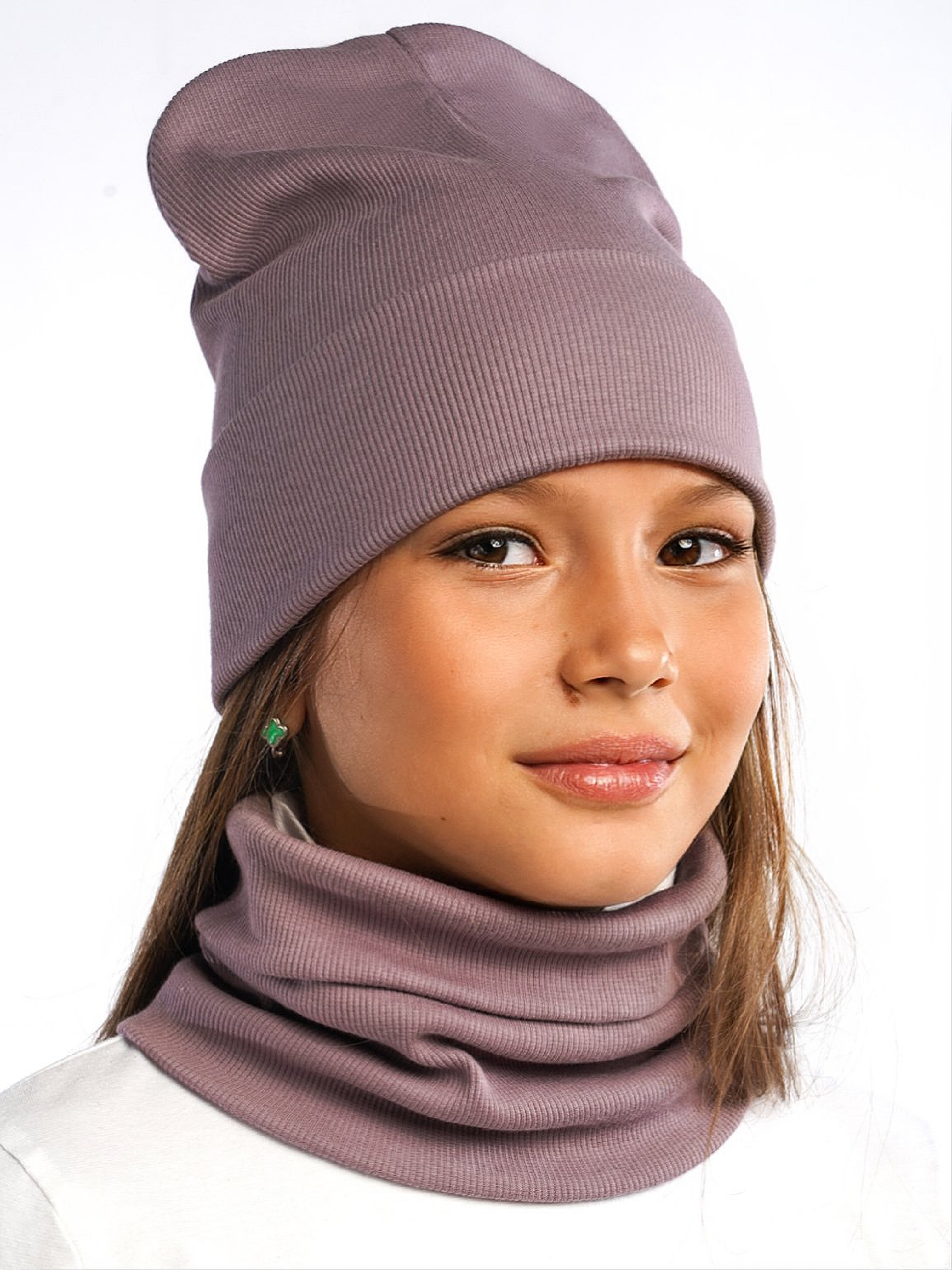 Шапка и снуд ПриКиндер U-Sp24554 Цвет: Сиреневый - фото 7