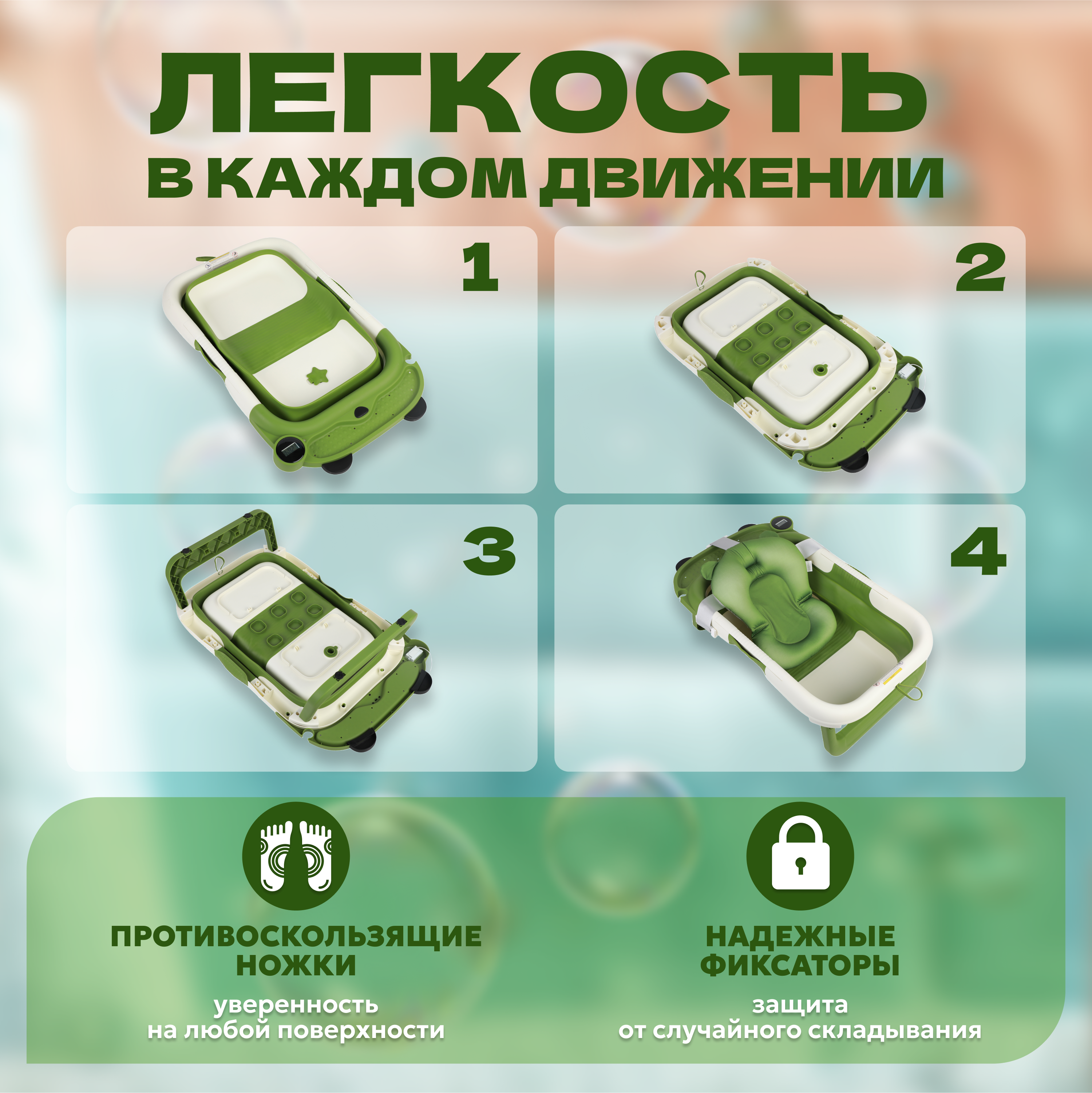 Ванночка bonbela с матрасиком, складная зеленый - фото 3
