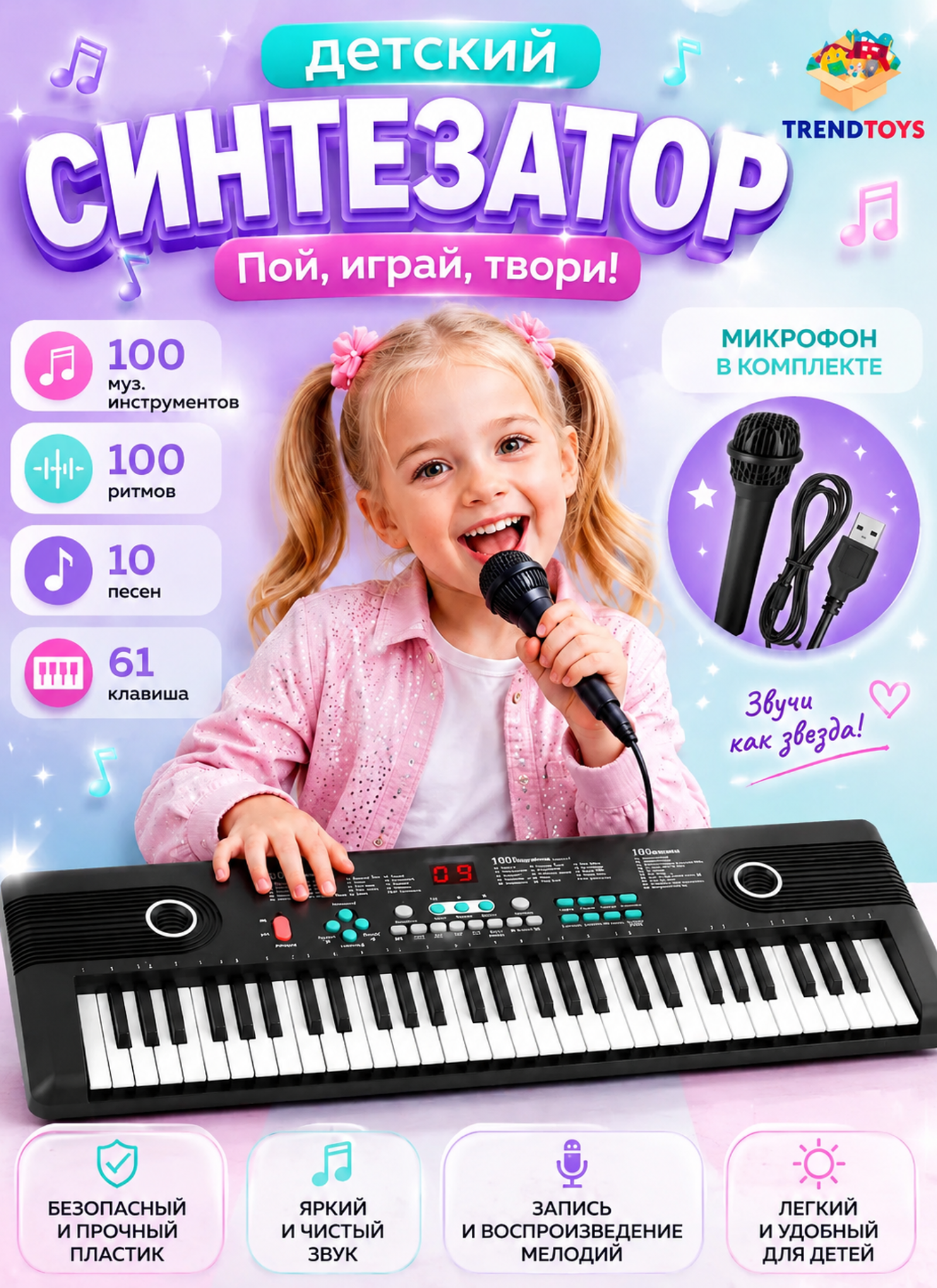 Игрушка музыкальная TrendToys с микрофоном синтезатор - фото 1