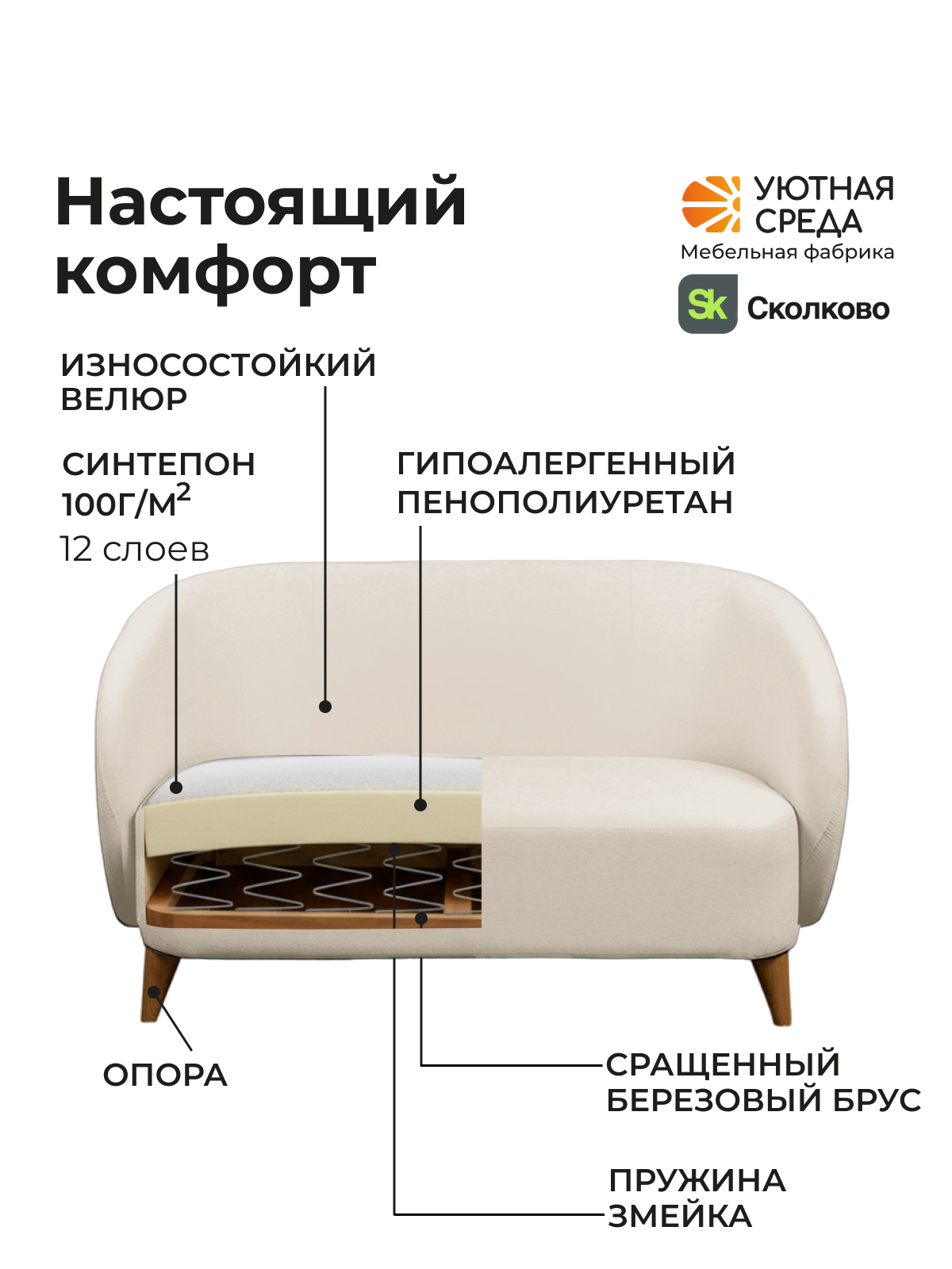 Диван Уютная среда молочный велюр белый - фото 8