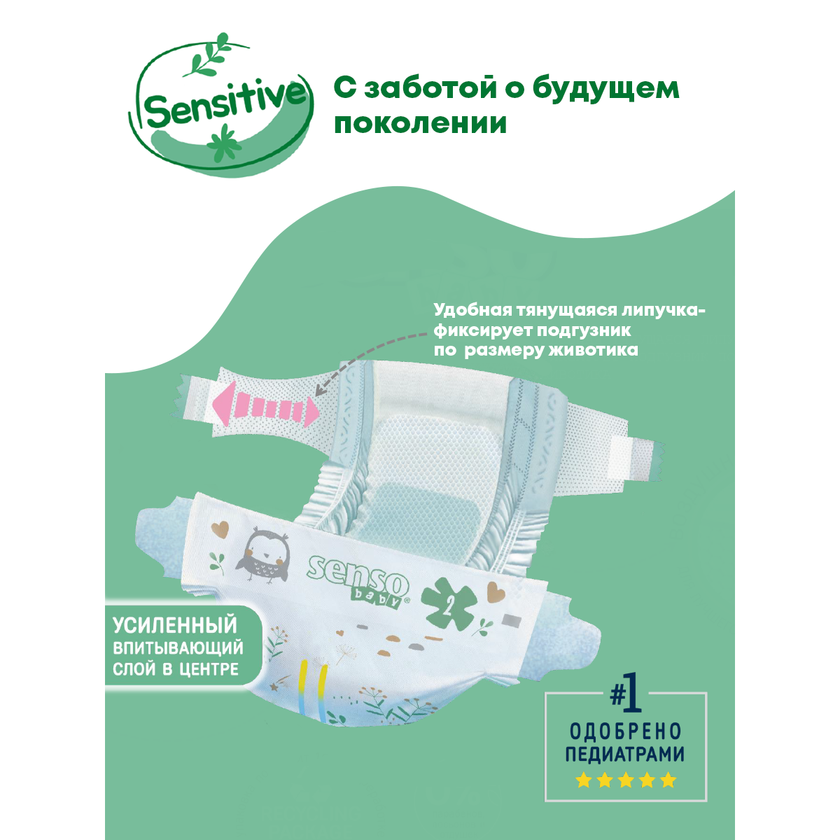 Подгузники SENSO BABY Sensitive S 62 шт. - фото 4