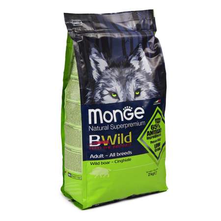 Корм для собак MONGE Bwild Dog Boar взрослых всех пород с мясом дикого кабана сухой 2кг