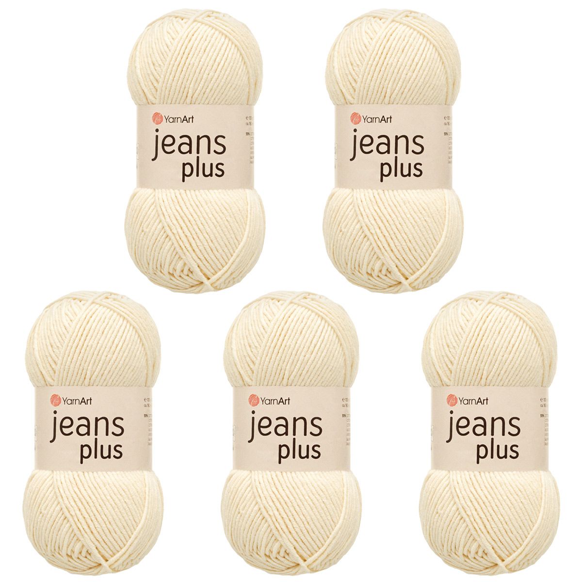 Пряжа YarnArt Jeans Plus объемная летняя 100 г 160 м 03 молочный 5 мотков - фото 5