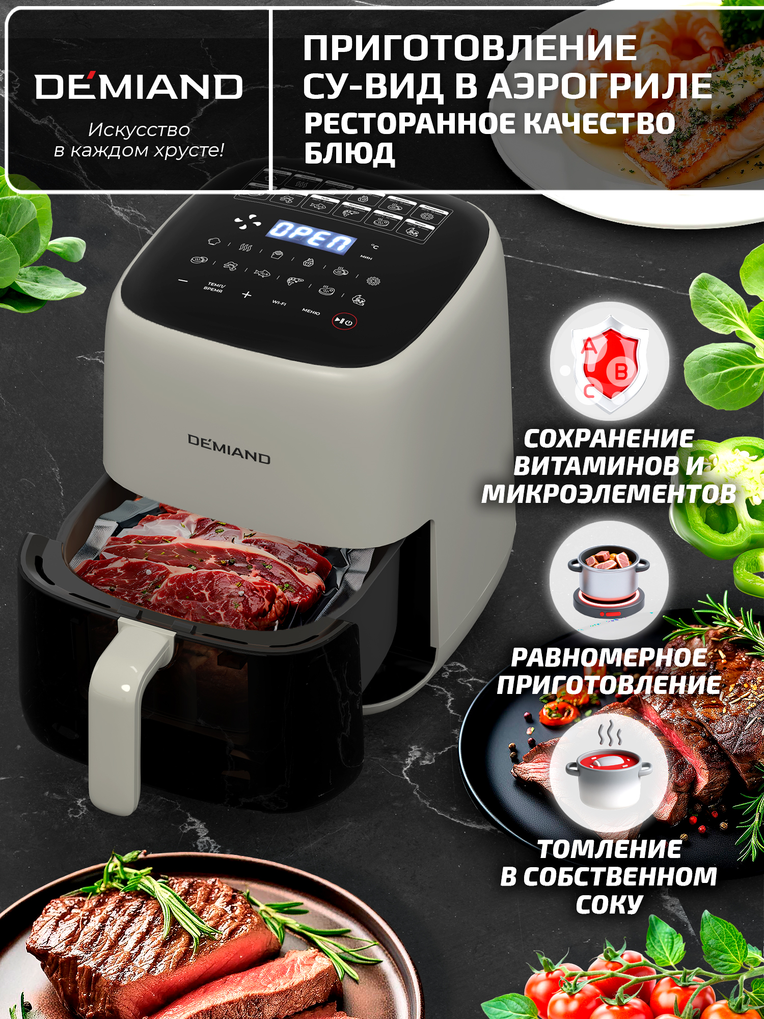 Аэрогриль DEMIAND tarvin с wi-fi керамическое покрытие чаши - фото 12