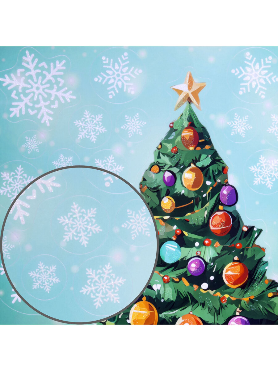 Новогодняя наклейка Золотая сказка на окна и стекла двусторонняя многоразовая Елка 30x38 см - фото 6