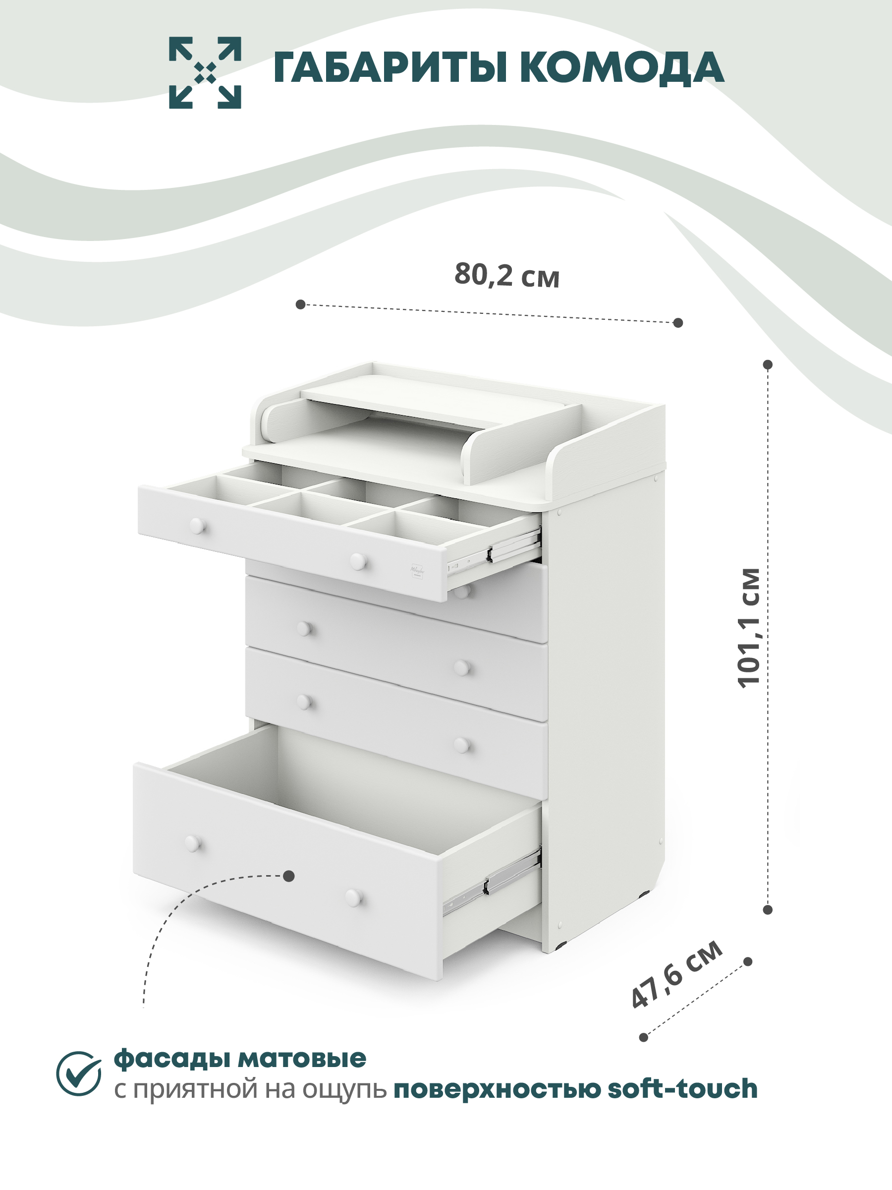 Комод пеленальный Aton Maks белый премиум белый - фото 3