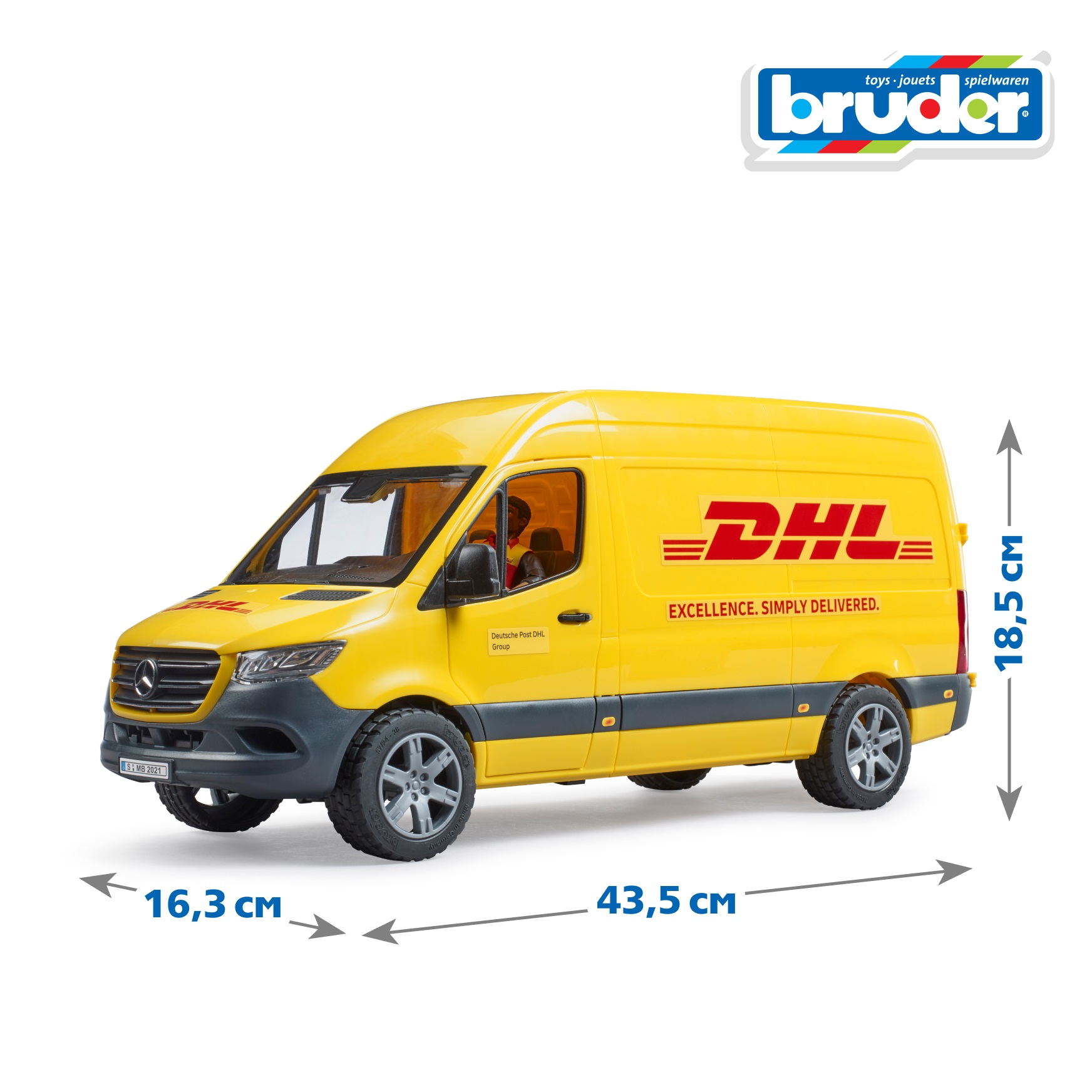 Автомобиль Bruder Mercedes службы доставки DHL с фигуркой 1:16 02-671 - фото 2