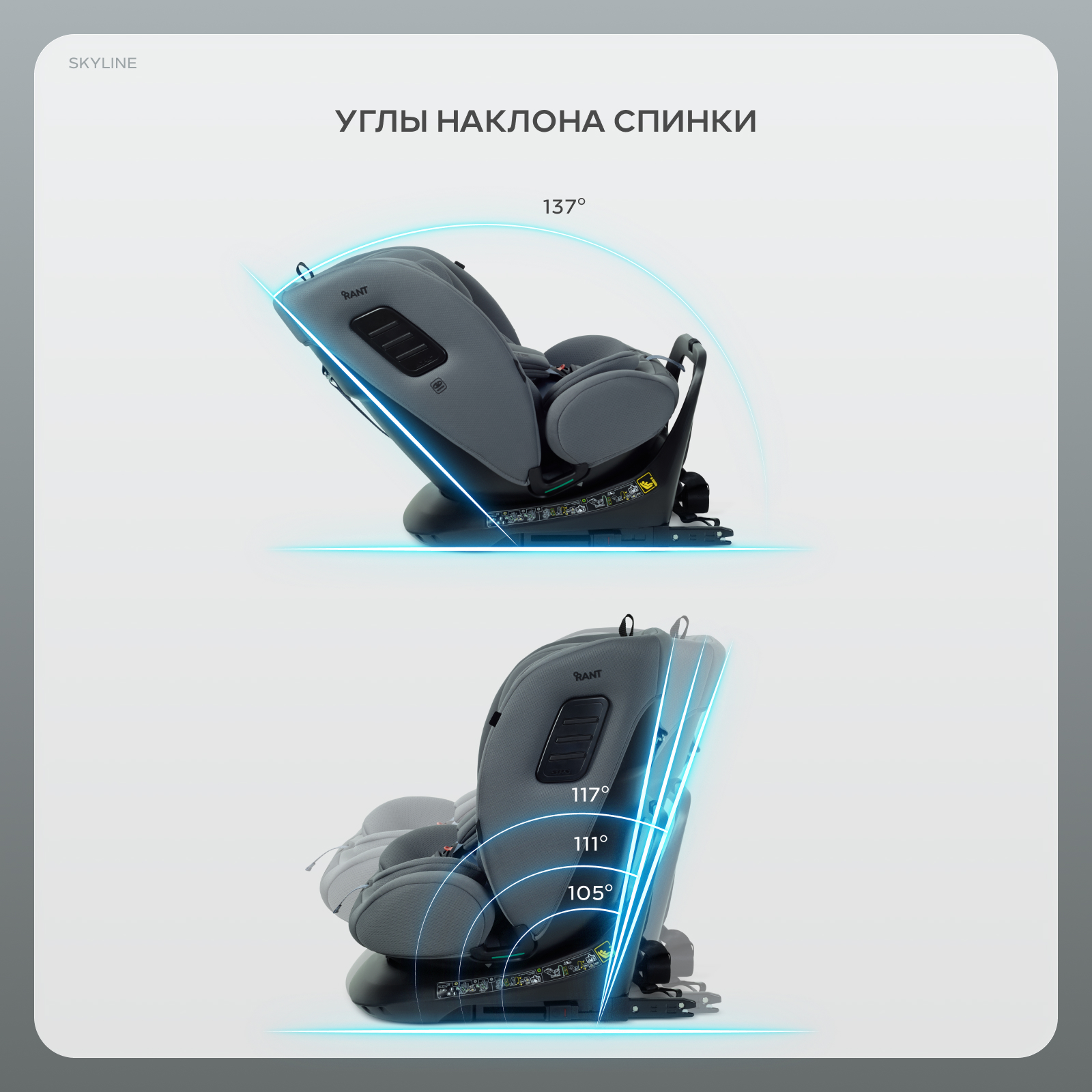 Автокресло Rant Skyline isofix Isofix 0+/1/2/3 (0-36 кг) серый - фото 5