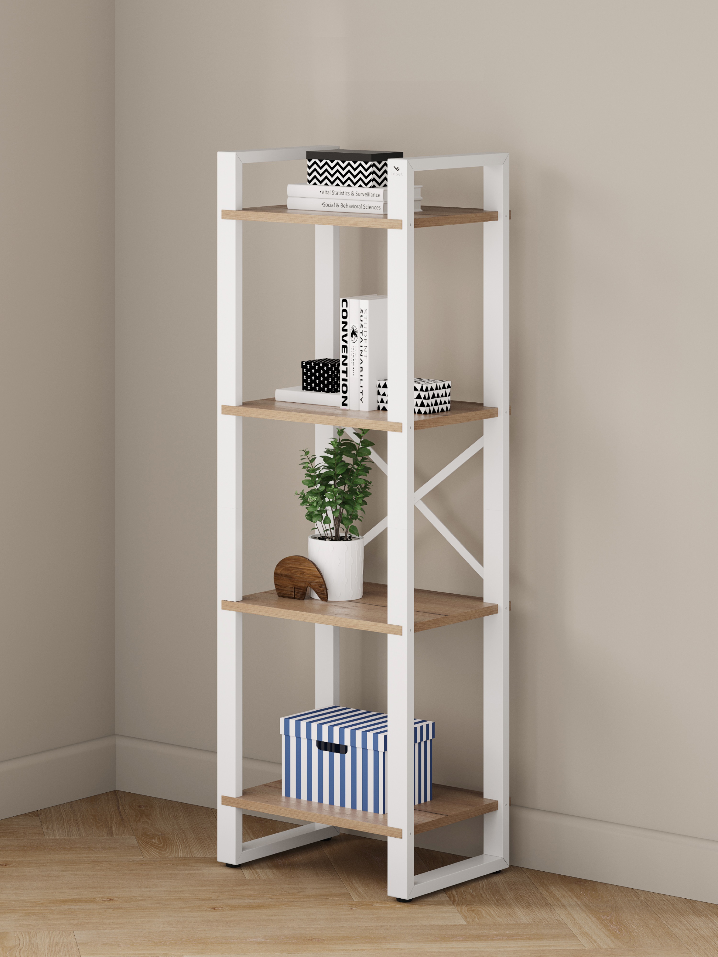 Изображение товара Стеллаж Leset Стилвуд 114 Белый/Дуб крафт золотой 4 полки с регулировкой нижней полки