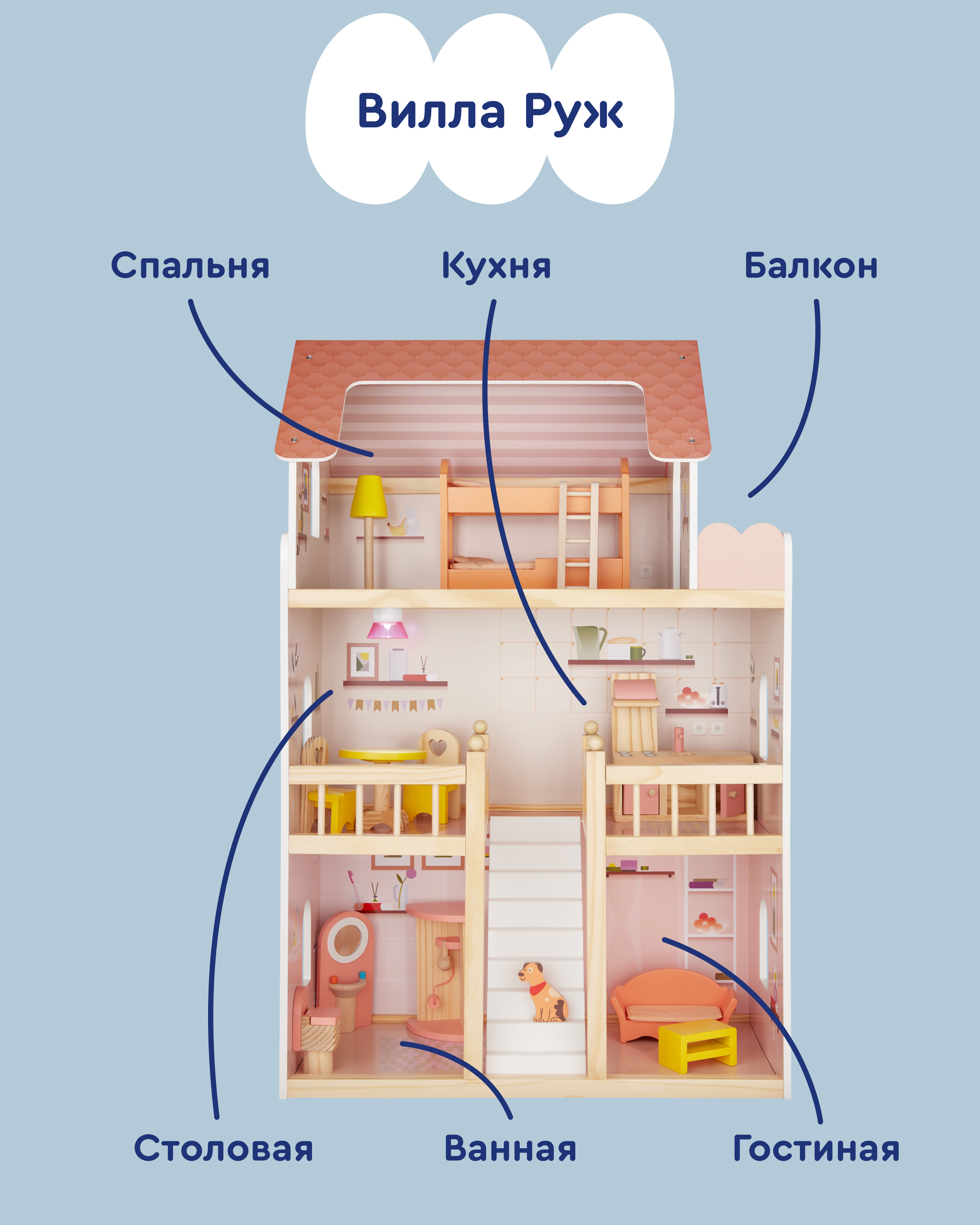 Домик для кукол Junion 90 см с мебелью 905642.DH603-2 - фото 4