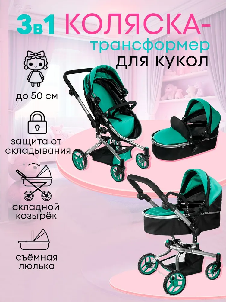 Коляска-люлька, прогулочная коляска, коляска-трансформер, коляска 3 в 1 для кукол MELOBO 9695C - фото 2