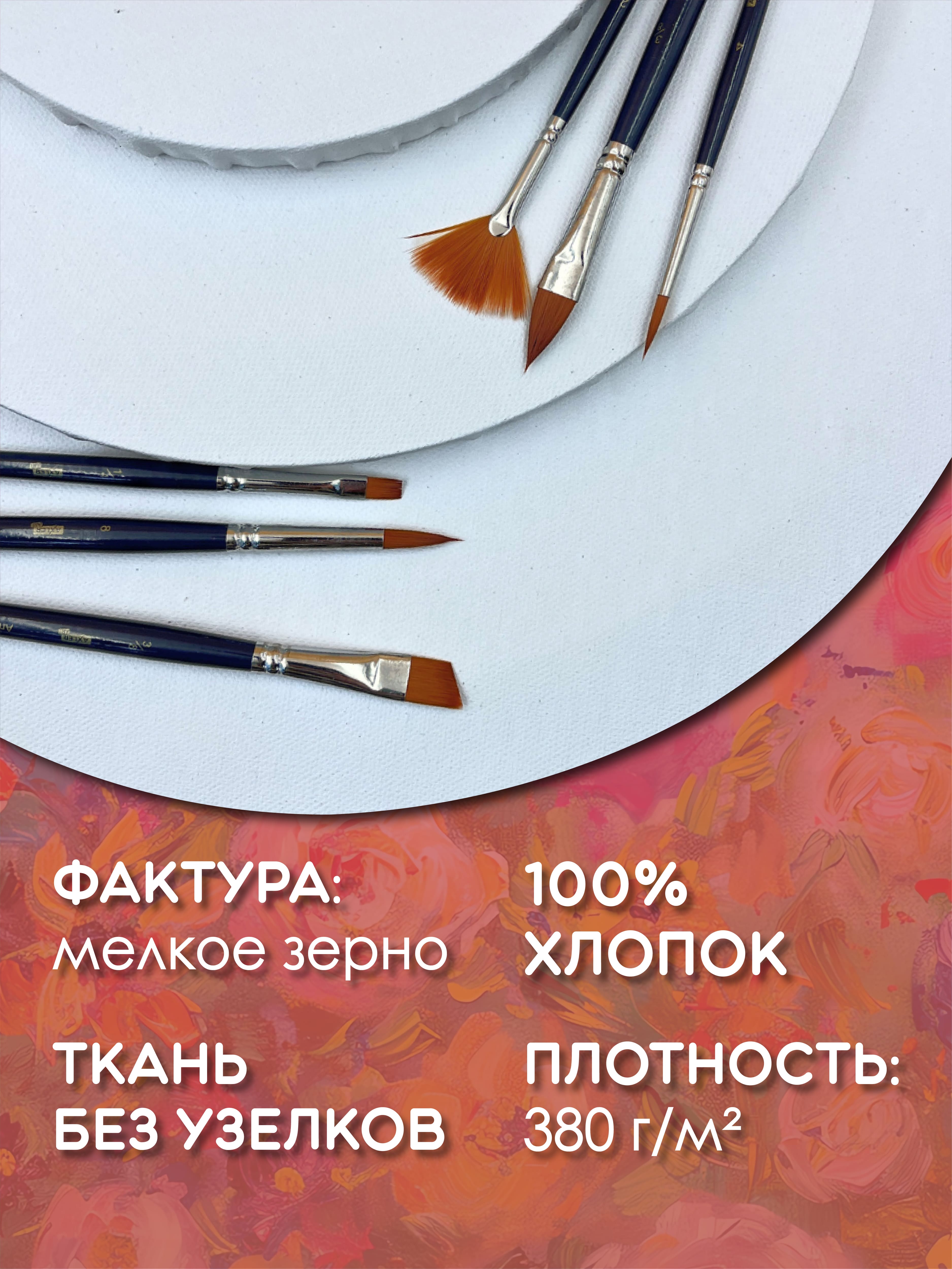 Холсты на подрамнике для рисования AXLER грунтованные набор 3 шт круглые для масляных красок и акрила 100% хлопок - фото 4