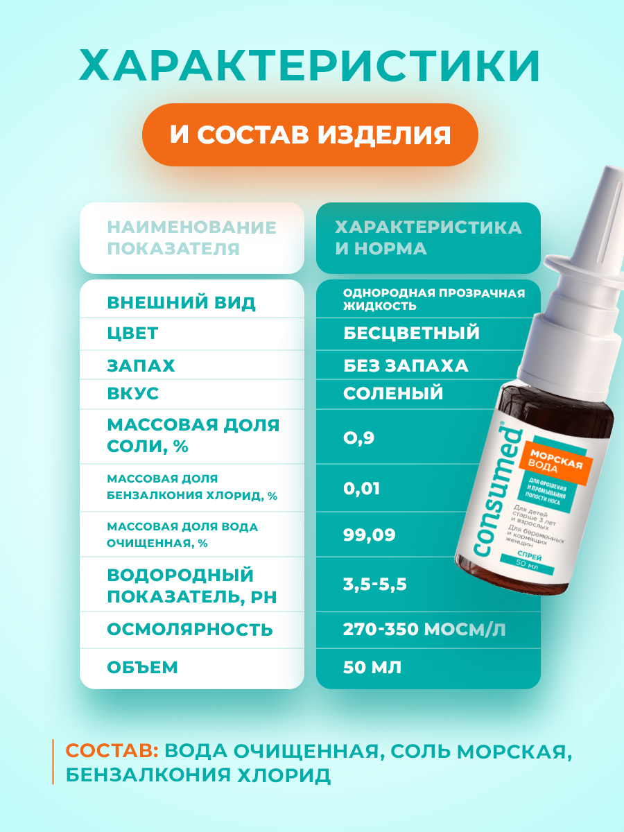 Спрей для промывания Consumed носа с морской солью детям 3+ взрослым - фото 5