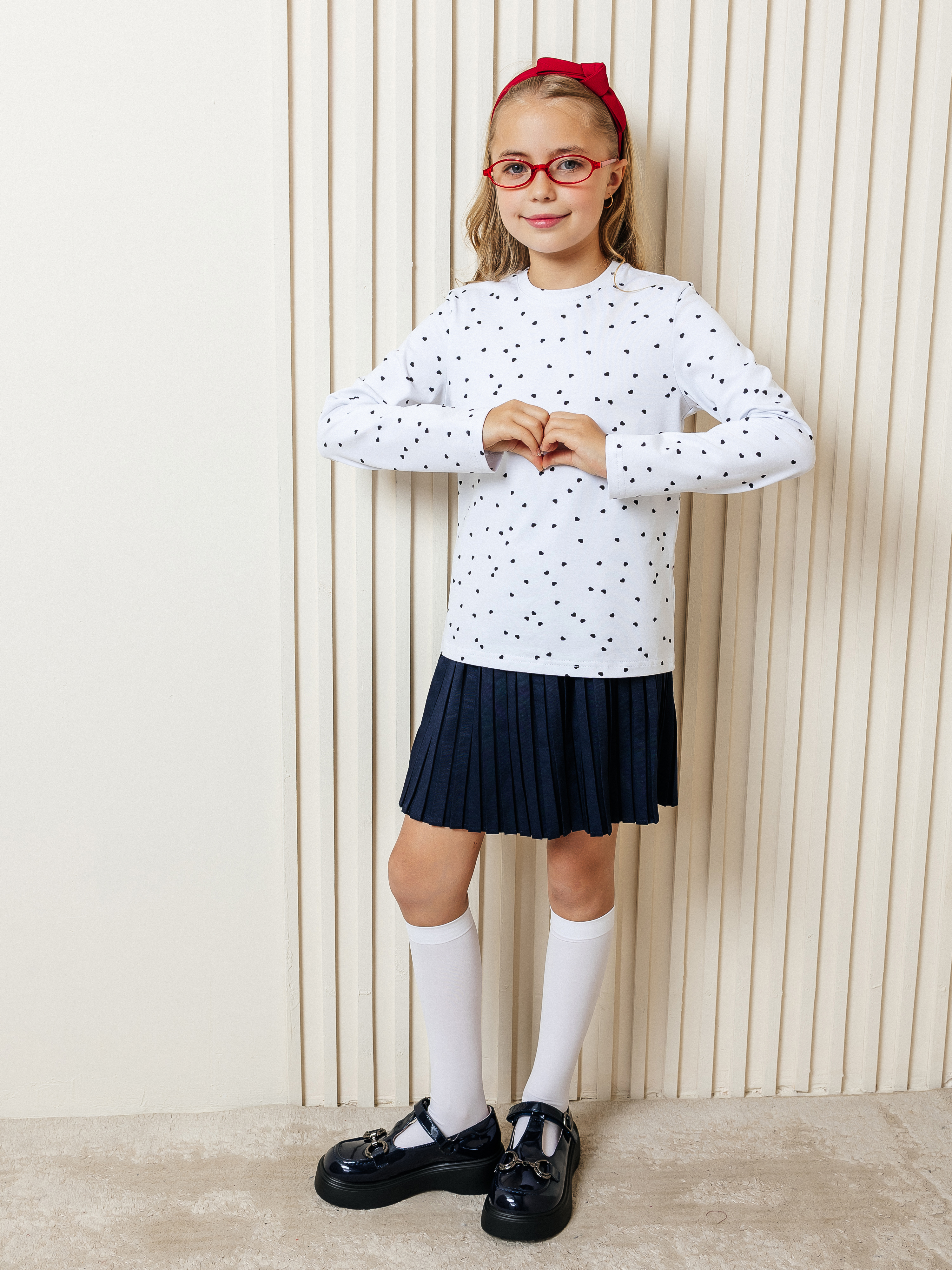 Лонгслив Селтекс Ю_ДК1 белый/сердечки мини черный - фото 1