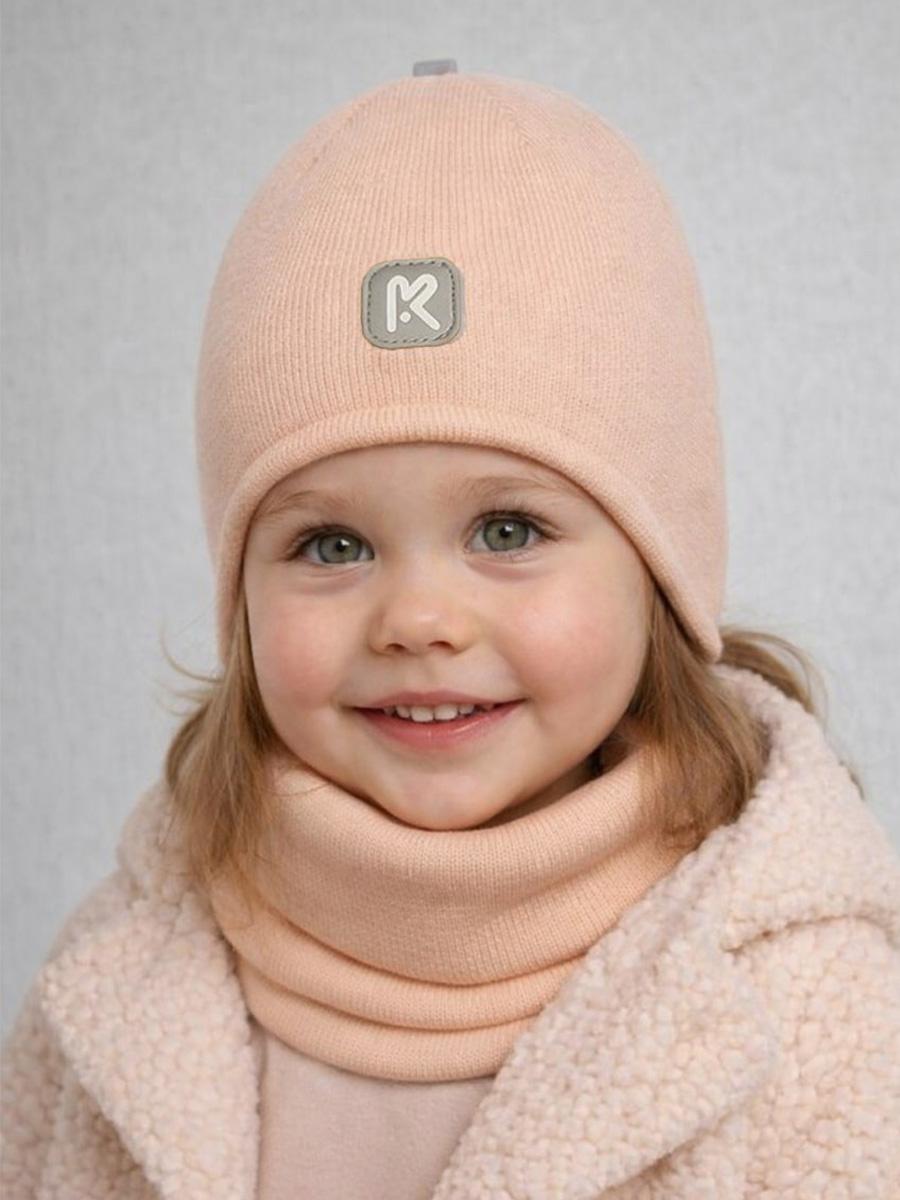 Шапка и снуд ПриКиндер U-Sp232724 Цвет: Персиковый - фото 1