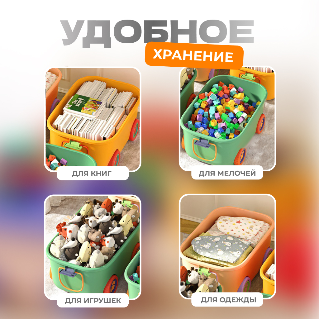 Ящик для хранения игрушек Solmax контейнер на колесиках 54х41.5х38 см зеленый - фото 6