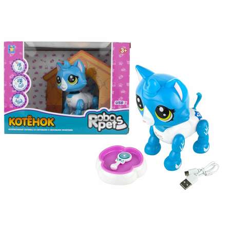 Интерактивная игрушка Robo Pets Робо-котенок бело-голубой