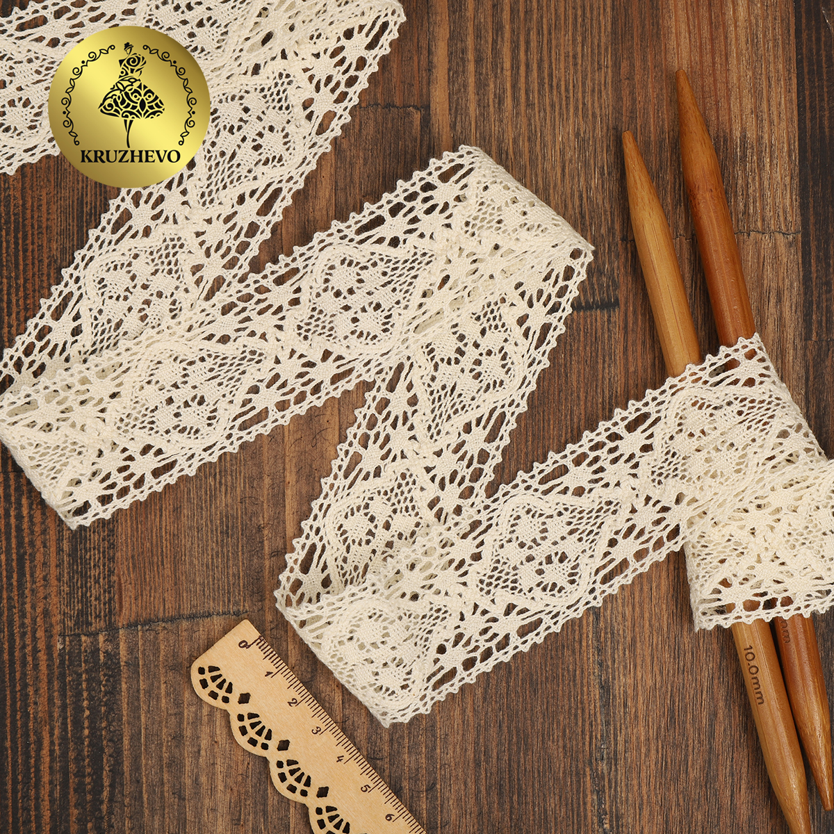 Тесьма декоративная KRUZHEVO вязаная 40мм цвет молочный упаковка 10м - фото 3