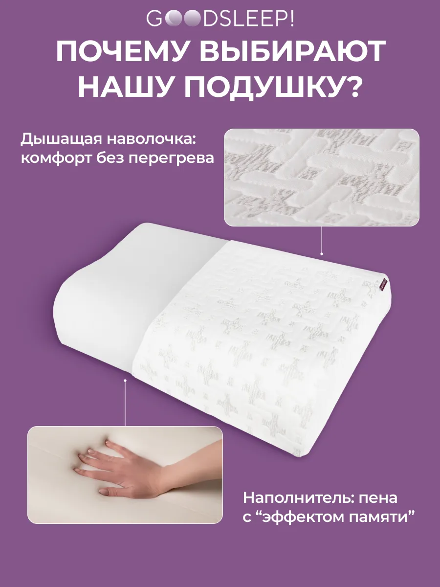 Ортопедическая подушка Goodsleep! для сна для взрослых с эффектом памяти - фото 3