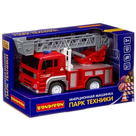 Пожарная машина Bondibon Инерционная машинка свет звук 1:20 красный