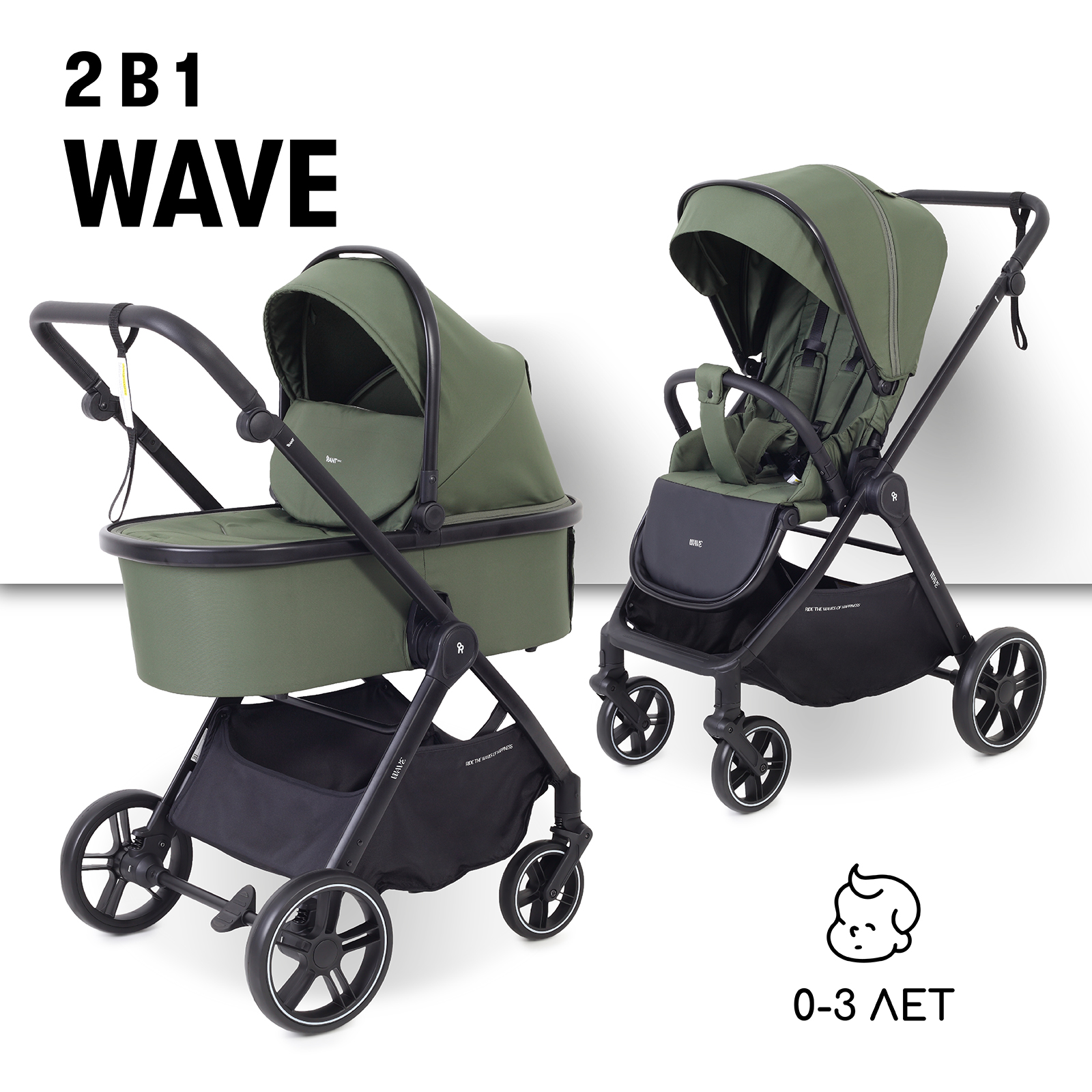 Изображение товара Детская коляска 2в1 Rant Basic Wave green универсальная с амортизацией