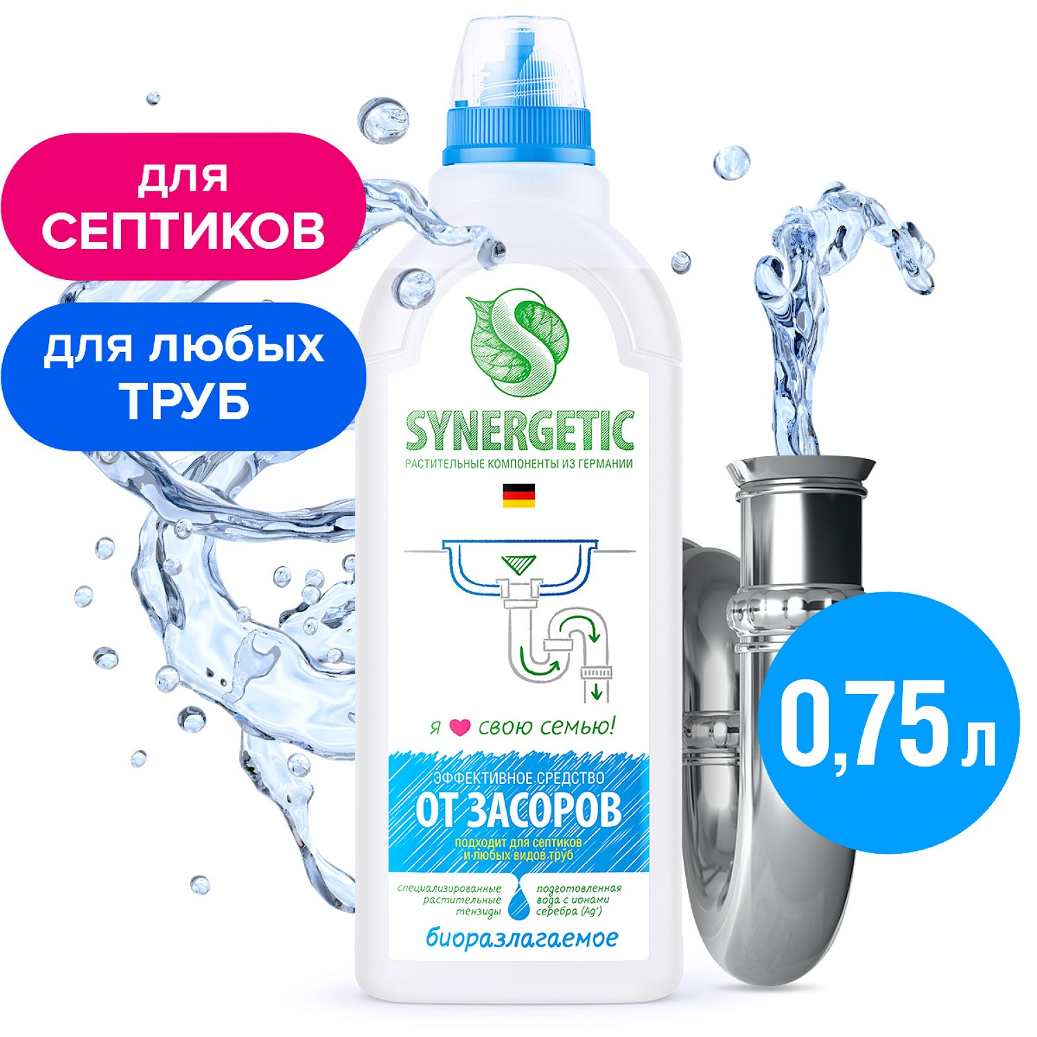 Средство от засоров Synergetic 0.75л 108751 - фото 1