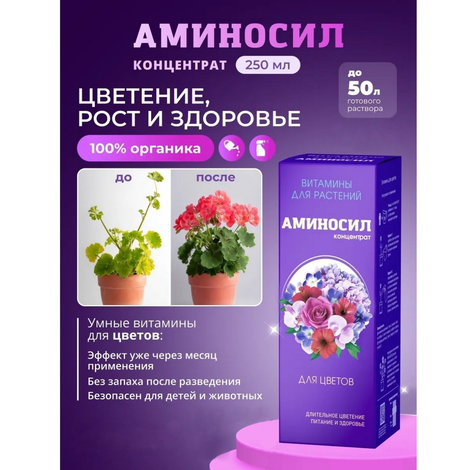 Изображение товара Витамины для комнатных цветов Аминосил концентрат 250 мл Изображение товара Витамины для комнатных цветов Аминосил концентрат 250 мл