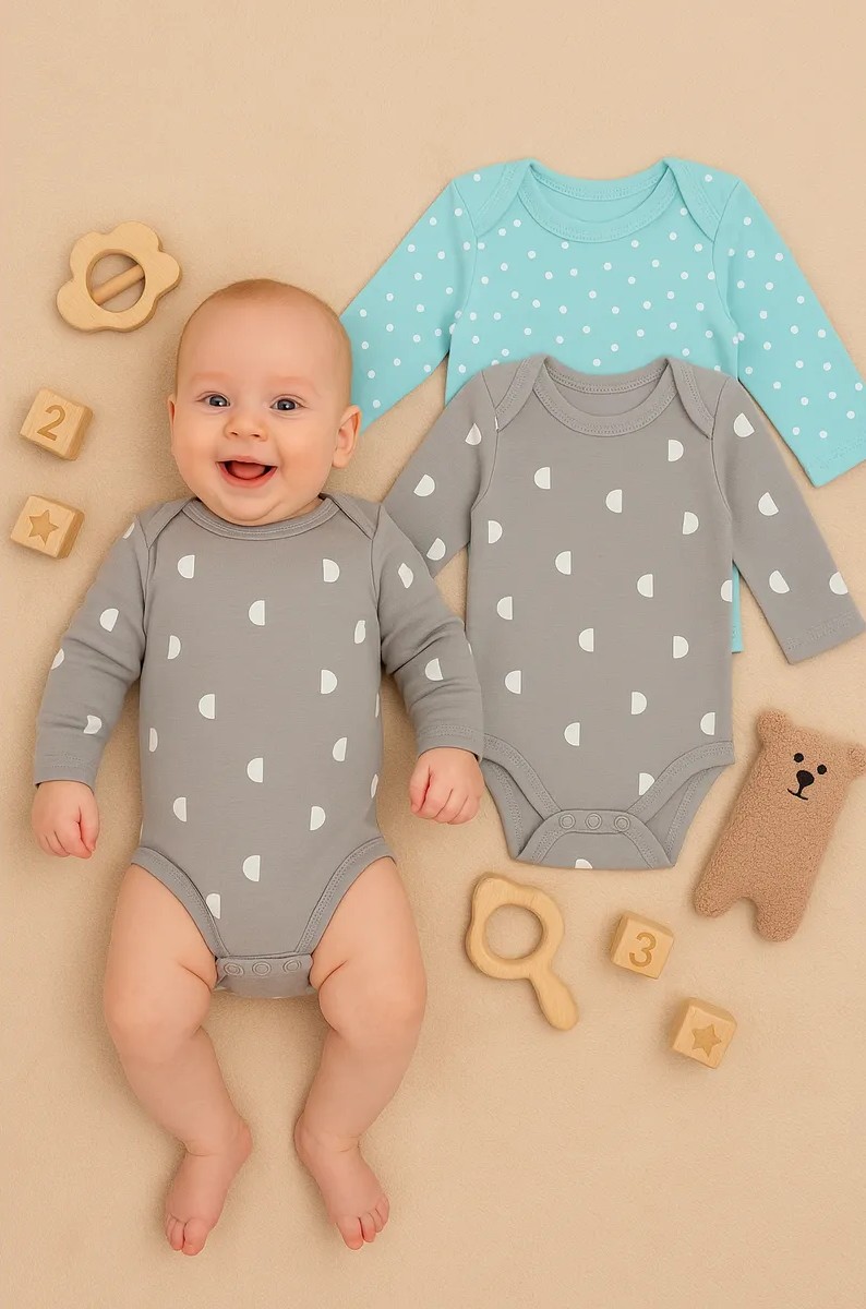 Боди 2 шт Mark Formelle (Марк Формэль) 13016-2/горошки на бирюзе +дольки на сером - фото 1