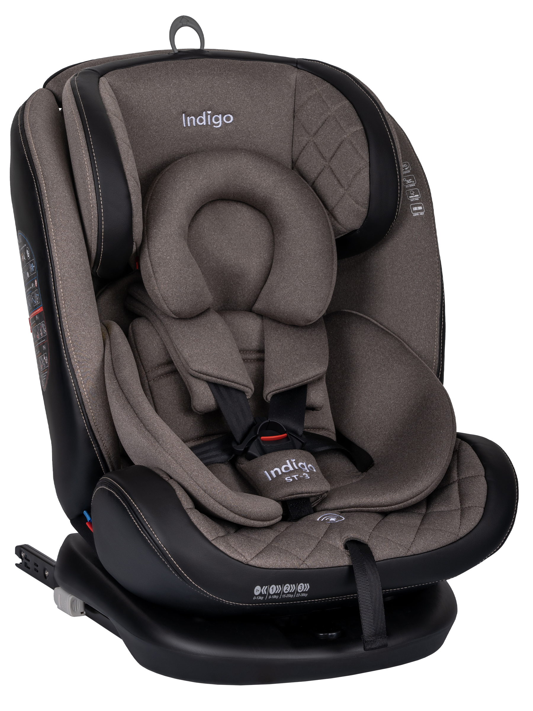 Автокресло Indigo Aero, бежевый Isofix 0+/1/2/3 (0-36 кг) - фото 1