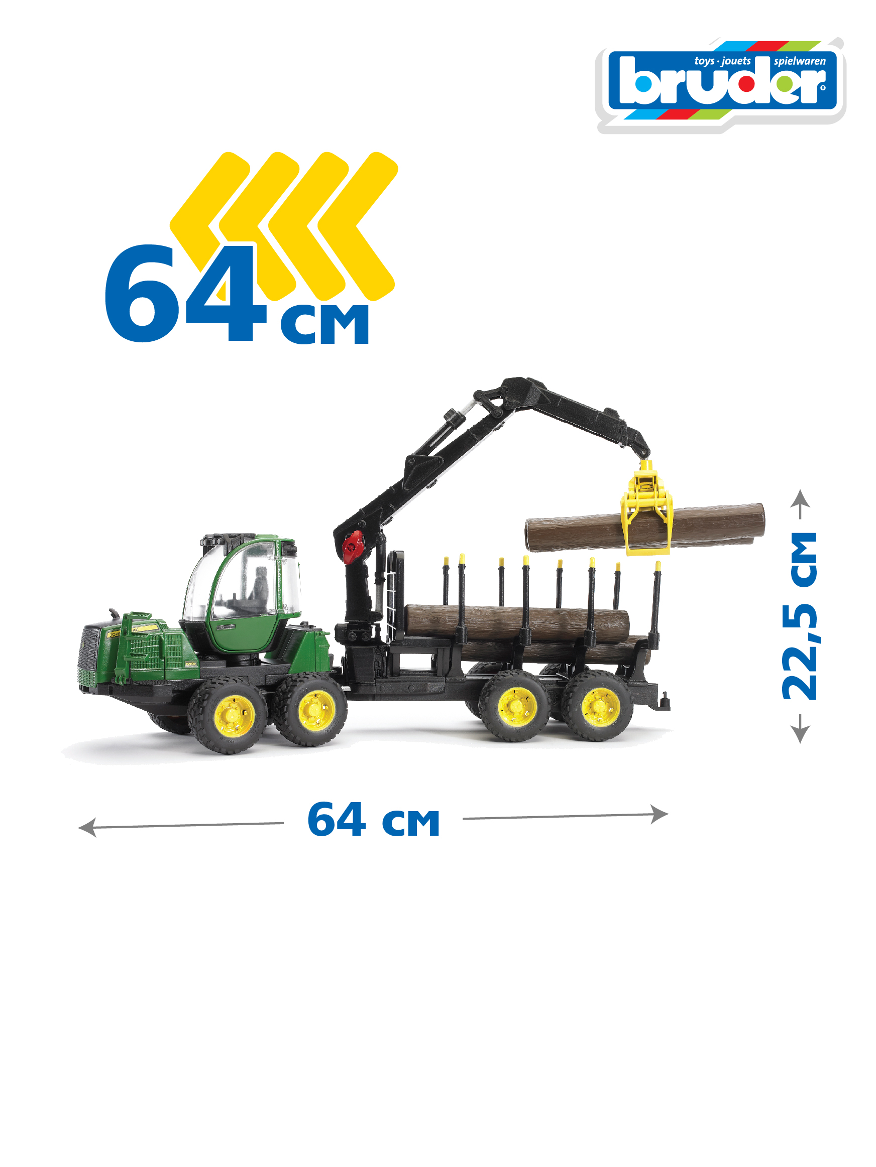 Трактор Bruder John Deere И прицеп, манипулятор, брёвна 02-133 - фото 2