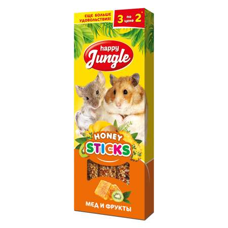 Лакомство для грызунов HappyJungle мелких палочки мед-фрукты 30г*3шт