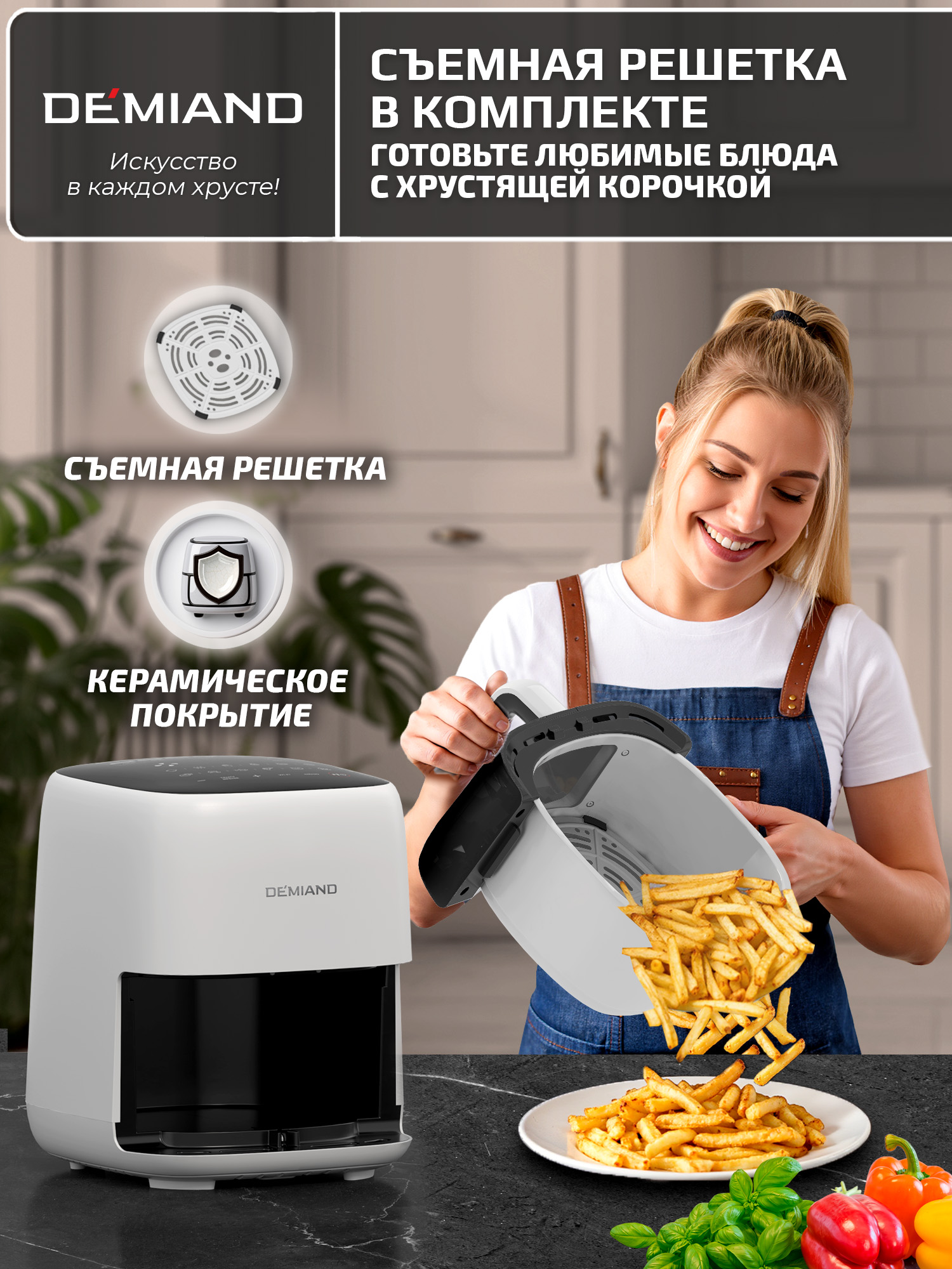 Аэрогриль DEMIAND tarvin с wi-fi керамическое покрытие чаши - фото 22